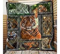 Chickwin Quilted Bedspread Single Double King Size, 3D Animal Coverlets Lightweight Microfiber Comforter Easy Care Sofa Blanket Throw for All Season (Tiger,226x260cm)