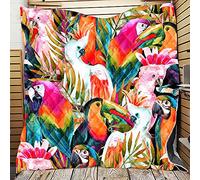 Chickwin Quilted Bedspread Single Double King Size, 3D Parrot Printed Coverlets Lightweight Microfiber Comforter Easy Care Sofa Blanket Throw for All Season (Toucan,130x150cm)