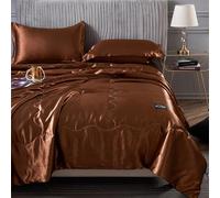 Chickwin Quilted Bedspread Single Double King Size, Satin fabric Solid color Reversible Coverlets Lightweight Comforter Easy Care Sofa Blanket Throw for All Season (Brown,200x230cm)