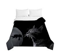 Chickwin Quilted Bedspreads, 3D Cat Kitten Print Coverlets Microfiber Embossed Coverlets Autumn Winter Quilt Bed Throw for Single Double King & Super King Size (Black Kitten,180x220cm)