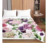 Chickwin Quilted Bedspreads Blooming Peonies Print Bedspread, 3D Bedspreads King Double Single Size, Cotton Lightweight Comforter Modern Bedspreads Coverlets (150x200cm,Purple peony)