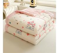 Chickwin Quilted Bedspreads Single Double King, Children Cartoon Animal Reversible Lightweight Microfiber Coverlets Comforter Easy Care Sofa Blanket Throw for All Season (Castle,150x200cm)