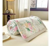 Chickwin Quilted Bedspreads Single Double King, Floral Reversible Lightweight Microfiber Coverlets Comforter Easy Care Sofa Blanket Throw for All Season (Rose,150x200cm)