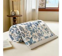 Chickwin Quilted Bedspreads Single Double King, Floral Reversible Lightweight Microfiber Coverlets Comforter Easy Care Sofa Blanket Throw for All Season (Blue leaves,150x200cm)