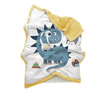 Chickwin Quilted Throw Baby Kids Bedspread Coverlets, Reversible Cartoon Cotton Filling Lightweight Microfiber Comforter Easy Care Sofa Blanket Throw for Couch Sofa (Blue Dinosaur,120x150cm)