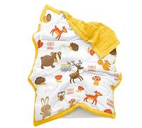 Chickwin Quilted Throw Baby Kids Bedspread Coverlets, Reversible Cartoon Cotton Filling Lightweight Microfiber Comforter Easy Care Sofa Blanket Throw for Couch Sofa (Hedgehog Fox,120x150cm)