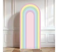 Chickwin Rainbow Print Arch Cover Backdrop, Elastic Fitted Arch Backdrop Sailboards Background, Background Stand Covers for Christmas/Halloween & Party Decoration (Light Pink,4FT(55x120cm))