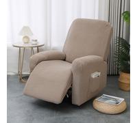 Chickwin Recliner Chair Cover 1/2/3/4 Seater, Jacquard Elastic Recliner Sofa Covers with Pockets, for Armchair Electric Chair, Living Room Furniture Protector Pets (Khaki,Single Seat)