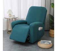 Chickwin Recliner Chair Cover 1/2/3/4 Seater, Jacquard Elastic Recliner Sofa Covers with Pockets, for Armchair Electric Chair, Living Room Furniture Protector Pets (Turquoise,Single Seat)