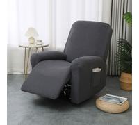 Chickwin Recliner Chair Cover 1/2/3/4 Seater, Jacquard Elastic Recliner Sofa Covers with Pockets, for Armchair Electric Chair, Living Room Furniture Protector Pets (Dark Gray,Single Seat)
