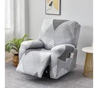 Chickwin Recliner Chair Cover 1/2/3 Seater, Marble Pattern Elastic Recliner Sofa Covers with Pockets, for Armchair Electric Chair, Living Room Furniture Protector Pets (Light Gray,Single Seat)