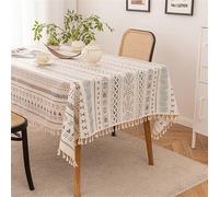 Chickwin Rectangular Cotton Linen Tablecloths Wipeable Oilcloth Waterproof Wear-resistant Table Cover Protector for Home Kitchen, Party, Picnic, Indoor & Outdoor (Geometry A,140x180cm)
