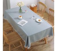 Chickwin Rectangular Cotton Linen Tablecloths Wipeable Oilcloth Waterproof Wear-resistant Table Cover Protector for Home Kitchen, Party, Picnic, Indoor & Outdoor (Gray-Blue (tassel),140x200cm)