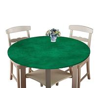 Chickwin Round Fitted Tablecloth Elastic Edged, 3D Modern Solid Color Gradient Tablecloth Waterproof Wipe Clean Table Cover, Kitchen Outdoor Family Gathering (Dark Green,150cm)