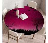 Chickwin Round Fitted Tablecloth Waterproof Dust-Proof Wipe Clean 3D Halloween Series Table Cover Elastic Edged, Table Protector for Kitchen Patio Dining Room (Starry Sky,120cm)