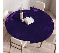 Chickwin Round Fitted Tablecloth Waterproof Dust-Proof Wipe Clean 3D Halloween Series Table Cover Elastic Edged, Table Protector for Kitchen Patio Dining Room (Spider Hole,90cm)