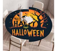 Chickwin Round Fitted Tablecloth Waterproof Dust-Proof Wipe Clean 3D Halloween Series Table Cover Elastic Edged, Table Protector for Kitchen Patio Dining Room (Dead Tree,140cm)