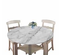 Chickwin Round Fitted Tablecloth Waterproof Dust-Proof Wipe Clean 3D Marble Printed Table Cover Flannel Elastic Edged, Table Protector for Kitchen Patio Dining Room (white,120cm)
