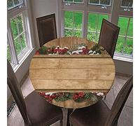 Chickwin Round Fitted Tablecloth Waterproof Dust-Proof Wipe Clean 3D Wood Printing Table Cover Flannel Elastic Edged, Table Protector for Kitchen Patio Dining Room (table,120cm)