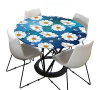 Chickwin Round Fitted Tablecloth Waterproof Dust-Proof Wipe Clean Daisy Printed Table Cover Elastic Edged, Table Protector for Kitchen Patio Dining Room (Blue graffiti,90cm)