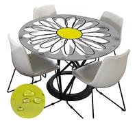 Chickwin Round Fitted Tablecloth Waterproof Dust-Proof Wipe Clean Daisy Printed Table Cover Elastic Edged, Table Protector for Kitchen Patio Dining Room (Grey daisy,90cm)