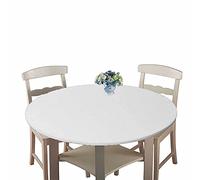 Chickwin Round Fitted Tablecloth Waterproof Dust-Proof Wipe Clean Solid Color Multicolor Table Cover Elastic Edged, Table Protector for Kitchen Patio Dining Room (white,100cm)