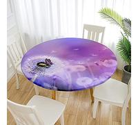 Chickwin Round Fitted Tablecloth Waterproof Dust-Proof Wipe Clean Table Cover Elastic Edged,3d Dandelion Table Protector for Kitchen Patio Dining Room (purple butterfly,120cm(for 100-110cm table))