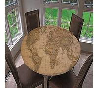 Chickwin Round Fitted Tablecloth Waterproof Dust-Proof Wipe Clean World Map Printed Table Cover Elastic Edged, Table Protector for Kitchen Patio Dining Room (Ancient world,100cm)