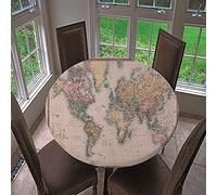Chickwin Round Fitted Tablecloth Waterproof Dust-Proof Wipe Clean World Map Printed Table Cover Elastic Edged, Table Protector for Kitchen Patio Dining Room (Color map,180cm)