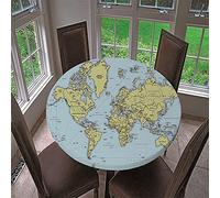 Chickwin Round Fitted Tablecloth Waterproof Dust-Proof Wipe Clean World Map Printed Table Cover Elastic Edged, Table Protector for Kitchen Patio Dining Room (Green continent,150cm)