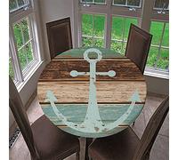 Chickwin Round Fitted Tablecloth with Elastic Edged 3D Wood Look Effect Printed Tablecloth Waterproof Wipe Clean Table Cover for Cafe Kitchen Outdoor Family Gathering (120cm,Green)