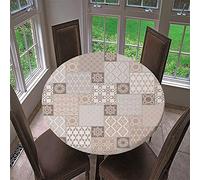 Chickwin Round Fitted Tablecloth with Elastic Edged Waterproof Moroccan MosaicPattern Wipe Clean Polyester Table Cover, Kitchen Patio Dining Room Table Protector (B,Diameter 47.2 inch)