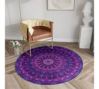 Chickwin Round Fluffy Soft Area Rug, Mandala Style Anti Slip Rugs for Living Room, Circle Carpet Rug Large Area Mat for Indoor Bedroom Kitchen Floor Decorative (Diameter 60cm,Purple Flowers)