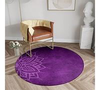 Chickwin Round Fluffy Soft Area Rug, Mandala Style Anti Slip Rugs for Living Room, Circle Carpet Rug Large Area Mat for Indoor Bedroom Kitchen Floor Decorative (Diameter 80cm,Dark Purple)