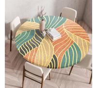 Chickwin Round Outdoor Tablecloth with Elastic Edge, Wipe Clean Circle Table Cover, Nordic Leaves Print Garden Table Fitted Tablecloth Non-Slip Stain-resistant Washable (Leaf textures,130cm)