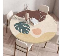 Chickwin Round Outdoor Tablecloth with Elastic Edge, Wipe Clean Circle Table Cover, Nordic Leaves Print Garden Table Fitted Tablecloth Non-Slip Stain-resistant Washable (Beige 2,120cm)