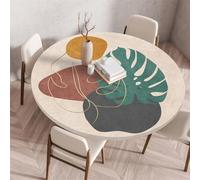 Chickwin Round Outdoor Tablecloth with Elastic Edge, Wipe Clean Circle Table Cover, Nordic Leaves Print Garden Table Fitted Tablecloth Non-Slip Stain-resistant Washable (Banana leaves,70cm)