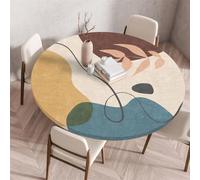 Chickwin Round Outdoor Tablecloth with Elastic Edge, Wipe Clean Circle Table Cover, Nordic Leaves Print Garden Table Fitted Tablecloth Non-Slip Stain-resistant Washable (Modern colors,90cm)