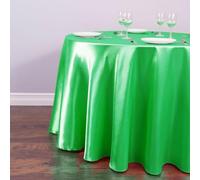 Chickwin Round Satin Tablecloth, Solid Color Silk Table Cover, Washable Smooth Fabric Table Cloths for Indoor Outdoor Weddings Hotel Restaurant Banquet Table Decoration (Green,94.5in)