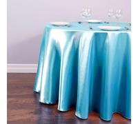 Chickwin Round Satin Tablecloth, Solid Color Silk Table Cover, Washable Smooth Fabric Table Cloths for Indoor Outdoor Weddings Hotel Restaurant Banquet Table Decoration (Turquoise,94.5in)