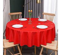 Chickwin Round Tablecloths for Circular Table Wipeable PU, Solid Color Classic Oilcloth Wipe Clean Tablecloth Plastic Waterproof Leaf Pattern Table Cover for Home Kitchen Party Picnic (220cm,Red)