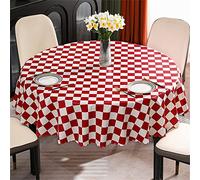 Chickwin Round Tablecloths for Circular Table Wipeable PVC, Checkerboard Plaid Oilcloth Oil-proof Wipe Clean Tablecloth Plastic Waterproof Table Cover for Home Kitchen Party Picnic (160cm,Red)
