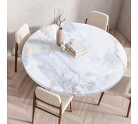 Chickwin Round Waterproof Table Cloth Wipe Clean Elastic Edged Fitted Tablecloths, Simple Marble Tablecloth Heat Resistant Round Tablecloths for Holiday, Party, Birthday (Diameter 120cm,Marble 3)