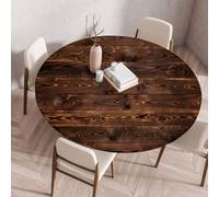Chickwin Round Waterproof Table Cloth Wipe Clean Elastic Edged Fitted Tablecloths, Wood Grain Tablecloth Heat Resistant Round Tablecloths for Holiday, Party (Diameter 140cm,Brown Wood Grain)