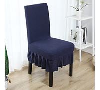 Chickwin Ruffled Skirt Chair Covers, Velvet Dining Chair Covers Set of 1 2 4 6 8, Wedding Chair Covers Universal Fitted Chair Slipcovers Chair Protective Cover, Washable (6 Pieces,Navy Blue)