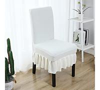 Chickwin Ruffled Skirt Chair Covers, Velvet Dining Chair Covers Set of 1 2 4 6 8, Wedding Chair Covers Universal Fitted Chair Slipcovers Chair Protective Cover, Washable (2 Pieces,White)