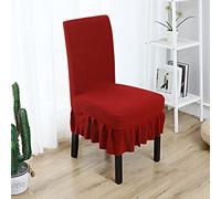 Chickwin Ruffled Skirt Chair Covers, Velvet Dining Chair Covers Set of 1 2 4 6 8, Wedding Chair Covers Universal Fitted Chair Slipcovers Chair Protective Cover, Washable (4 Pieces,Red)