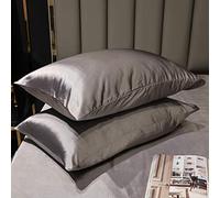 Chickwin Satin Silk Fitted Sheets Solid Color Bedding Sheets, Double King Single Size Bed for Deep Pocket 36-40cm - Shrinkage Fade Resistant - Not Include Pillowcase (Silver gray,2-Pillowcase)