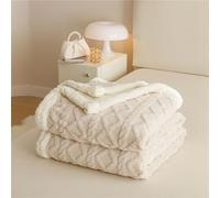 Chickwin Sherpa Fleece Throw Blanket 180x200cm, Fleece Blanket Warm Fluffy Thick Winter Twin/Double Size Double Size Blankets Throws Reversible for Bed Sofa Couch -Jacquard Milky White