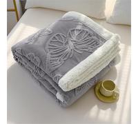 Chickwin Sherpa Fleece Throw Blanket, Butterfly Jacquard Fluffy Flannel Blankets Large Thick Warm Throw Blanket Winter Blanket Sofa Throws Durable Soft Cozy Bedspread (Light Gray,180x200cm)
